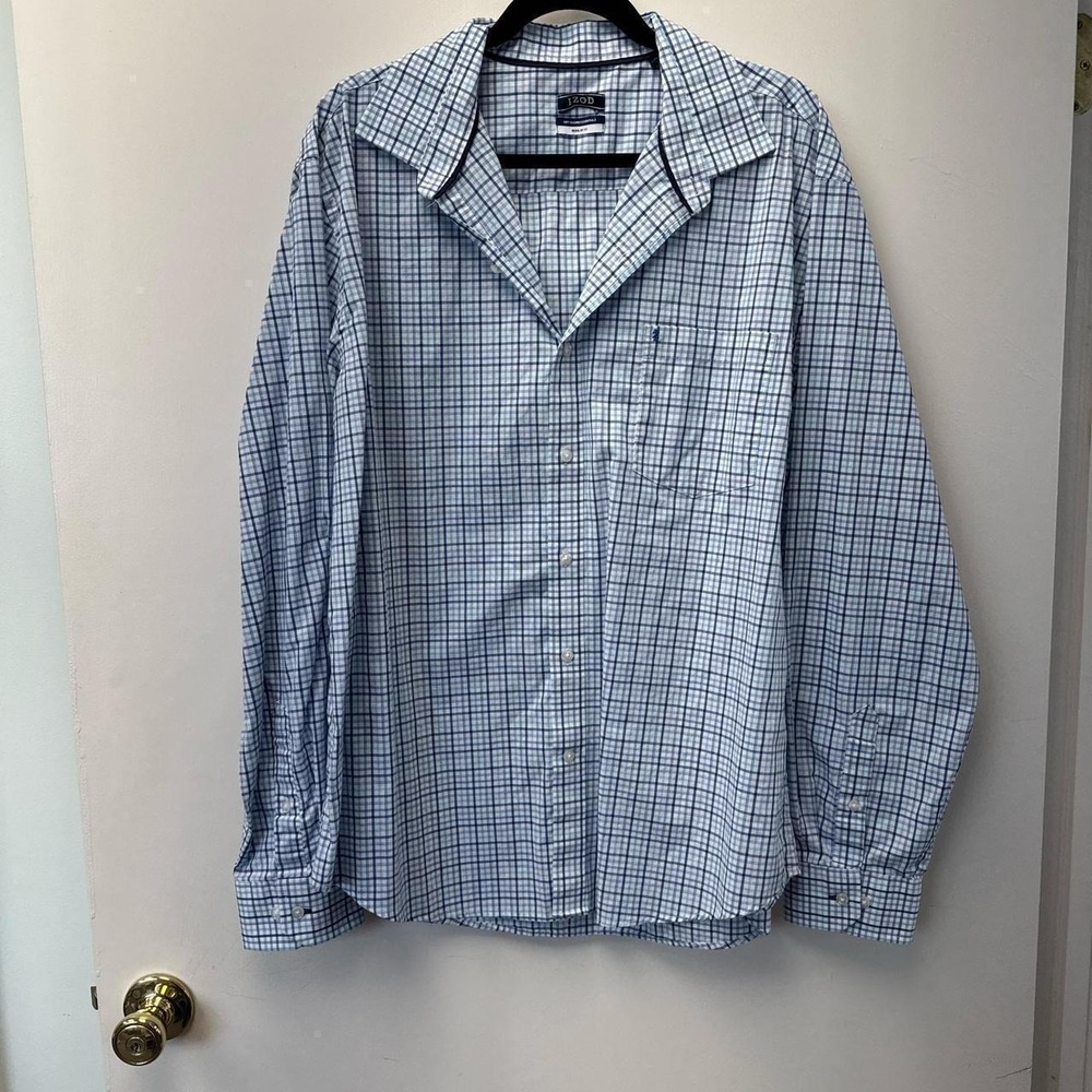 Blue and white Izod button-up shirt